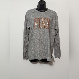 Women's Pink by Victoria Secret Gray & Pink Gold Embellished Logo Long Sleeve